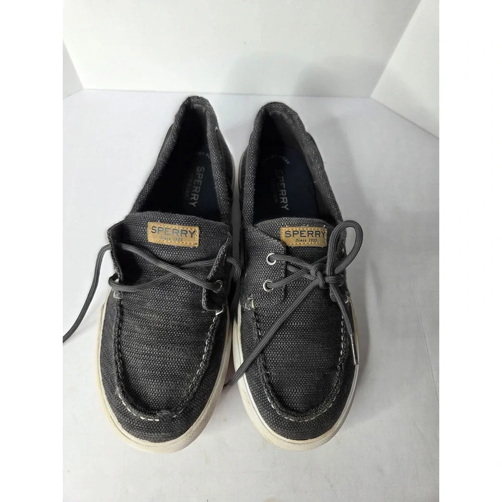 Sperry Bahama Mens Canvas Boat Shoe Sneakers Charcoal Grey STK262326 Size 5M